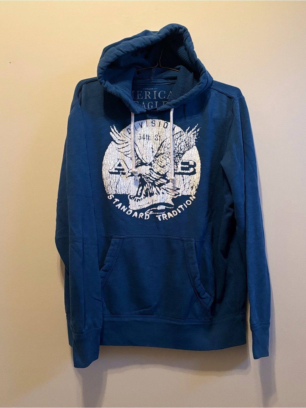Y2K American Eagle Outfitters Navy Blue Pullover Hoodie with White Eagle Graphic